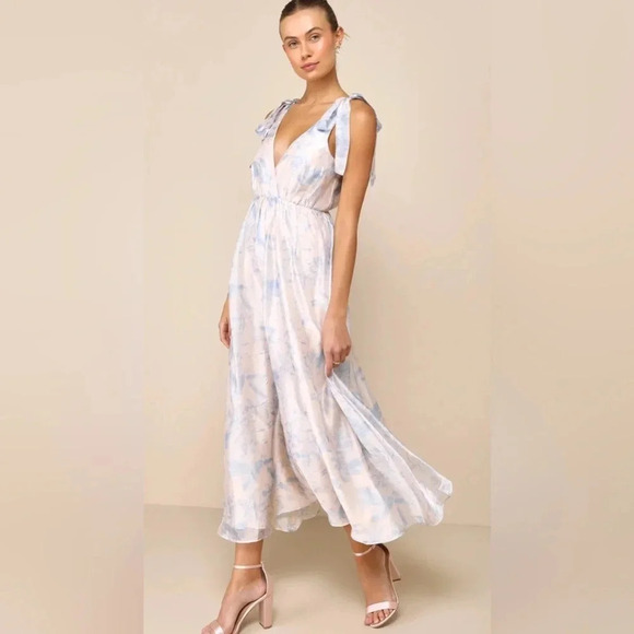 Lulus Dresses & Skirts - Charm Floral Tie Strap Maxi Dress Blush Blue